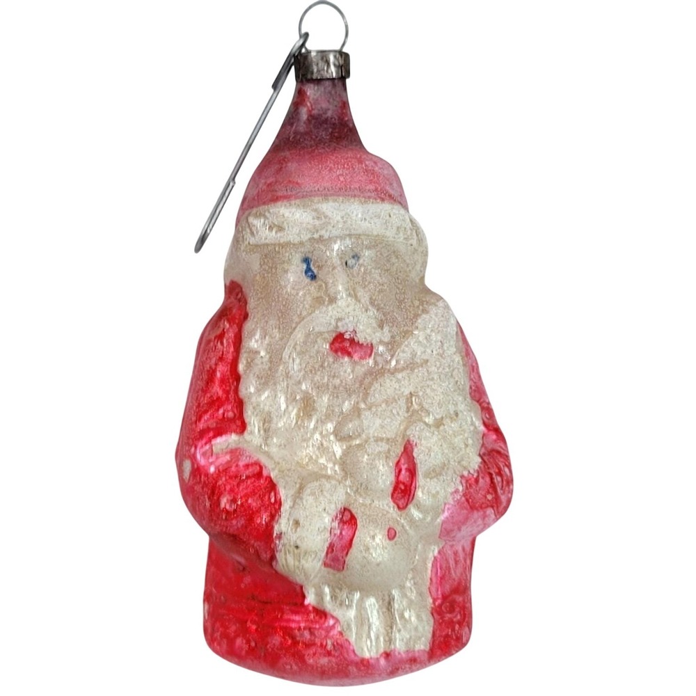 German Mercury Glass Santa Claus Christmas Ornament Hand Blown Painted Antique